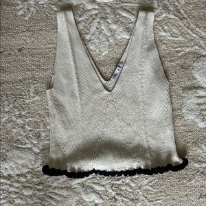 Zara Cream V-Neck Tank Top with Black Trim